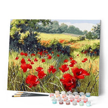 Load image into Gallery viewer, paint by numbers | field of poppies in the countryside | new arrivals landscapes flowers intermediate | FiguredArt