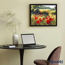 Load image into Gallery viewer, paint by numbers | field of poppies in the countryside | new arrivals landscapes flowers intermediate | FiguredArt