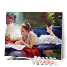 Load image into Gallery viewer, paint by numbers | young woman reading | new arrivals romance easy | FiguredArt