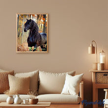 Load image into Gallery viewer, paint by numbers | black horse in the forest | new arrivals animals horses intermediate | FiguredArt