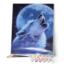 Load image into Gallery viewer, paint by numbers | wolf howling and moon | new arrivals animals wolves intermediate | FiguredArt