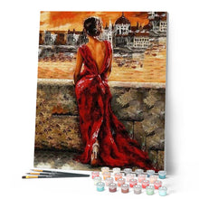 Load image into Gallery viewer, paint by numbers | Beautiful Woman in Red Dress | advanced romance | FiguredArt