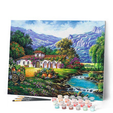 Load image into Gallery viewer, paint by numbers | quiet house near the river | new arrivals landscapes mountains advanced | FiguredArt