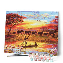 Load image into Gallery viewer, paint by numbers | Sunset with Elephants | animals elephants intermediate landscapes world | FiguredArt