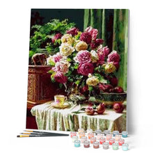 Load image into Gallery viewer, paint by numbers | Cup of coffee and lovely bouquet | advanced flowers | FiguredArt