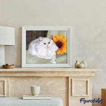 Load image into Gallery viewer, paint by numbers | White Cat and Sunflower | animals cats intermediate | FiguredArt