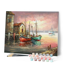 Load image into Gallery viewer, paint by numbers | Fishing boats at Port | advanced landscapes ships and boats | FiguredArt