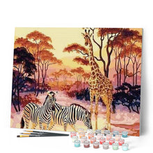 Load image into Gallery viewer, paint by numbers | Zebra and Giraffe at sunset | advanced animals giraffes zebras | FiguredArt