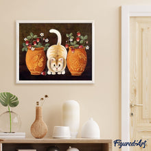 Load image into Gallery viewer, paint by numbers | Cat and vases | animals cats flowers intermediate | FiguredArt