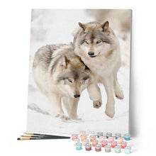 Load image into Gallery viewer, paint by numbers | Wolves playing in the Snow | advanced animals wolves | FiguredArt