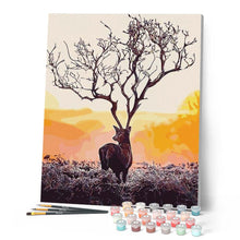 Load image into Gallery viewer, paint by numbers | Sunset and deer | animals deer intermediate | FiguredArt