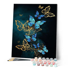 Load image into Gallery viewer, paint by numbers | gold and blue butterflies | new arrivals animals butterflies intermediate | FiguredArt