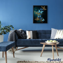 Load image into Gallery viewer, paint by numbers | gold and blue butterflies | new arrivals animals butterflies intermediate | FiguredArt