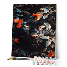 Load image into Gallery viewer, paint by numbers | black panther in the foliage and birds | new arrivals animals panthers birds intermediate | FiguredArt