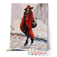 Load image into Gallery viewer, paint by numbers | Woman hands in pockets | advanced romance | FiguredArt