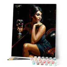Load image into Gallery viewer, paint by numbers | Young Woman Drinking Wine | intermediate romance | FiguredArt