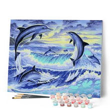 Load image into Gallery viewer, paint by numbers | Dolphins playing | advanced animals dolphins landscapes | FiguredArt