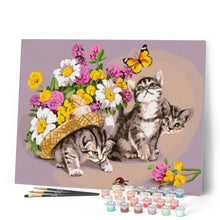 Load image into Gallery viewer, paint by numbers | Cat playing with a Butterfly | animals butterflies cats easy flowers | FiguredArt