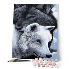 Load image into Gallery viewer, paint by numbers | Black and white Wolves | advanced animals horses wolves | FiguredArt