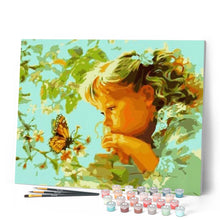 Load image into Gallery viewer, paint by numbers | Little Girl and Butterfly | animals butterflies easy portrait | FiguredArt