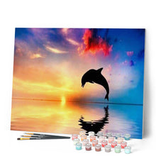 Load image into Gallery viewer, paint by numbers | Dolphin at Sunset | animals dolphins intermediate | FiguredArt