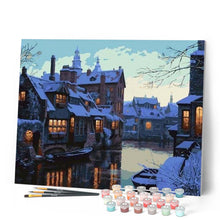 Load image into Gallery viewer, Paint by numbers | Night city in the snow | easy cities | Figured'Art