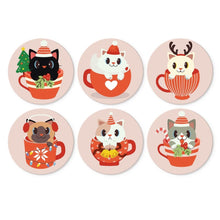 Load image into Gallery viewer, Mini Paint by Numbers Set - Discs Ø20cm (6 pieces) - Cats in Christmas Mugs Figured'Art