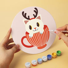 Load image into Gallery viewer, Mini Paint by Numbers Set - Discs Ø20cm (6 pieces) - Cats in Christmas Mugs