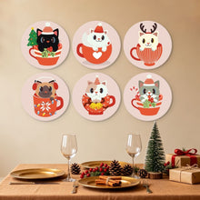 Load image into Gallery viewer, Mini Paint by Numbers Set - Discs Ø20cm (6 pieces) - Cats in Christmas Mugs