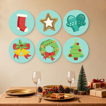 Load image into Gallery viewer, Mini Paint by Numbers Set - Discs Ø20cm (6 pieces) - Mint Christmas Icons