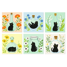 Load image into Gallery viewer, Mini Paint by Numbers Set 20x20cm (6 pieces) - Botanical Black Cats Figured'Art