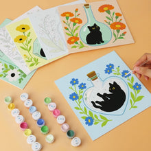 Load image into Gallery viewer, Mini Paint by Numbers Set 20x20cm (6 pieces) - Botanical Black Cats