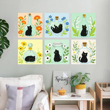 Load image into Gallery viewer, Mini Paint by Numbers Set 20x20cm (6 pieces) - Botanical Black Cats