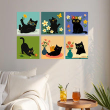 Load image into Gallery viewer, Mini Paint by Numbers Set 20x20cm (6 pieces) - Cats and Flowers