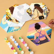 Load image into Gallery viewer, Mini Paint by Numbers Set - Hexagons (6 pieces) - Women travelling