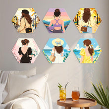 Load image into Gallery viewer, Mini Paint by Numbers Set - Hexagons (6 pieces) - Women travelling