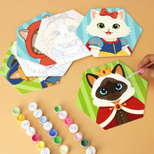 Load image into Gallery viewer, Mini Paint by Numbers Set - Hexagons (6 pieces) - Cats in Costumes