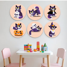 Load image into Gallery viewer, Mini Paint by Numbers Set - Discs Ø20cm (6 pieces) - Cat and Midnight Magic
