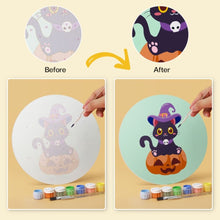 Load image into Gallery viewer, Mini Paint by Numbers Set - Discs Ø20cm (6 pieces) - Halloween Kittens
