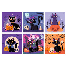 Load image into Gallery viewer, Mini Paint by Numbers Set 20x20cm (6 pieces) - Playful Halloween Cats Figured'Art