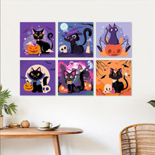Load image into Gallery viewer, Mini Paint by Numbers Set 20x20cm (6 pieces) - Playful Halloween Cats