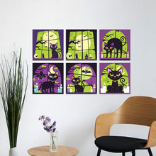 Load image into Gallery viewer, Mini Paint by Numbers Set 20x20cm (6 pieces) - Black Cat Halloween