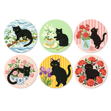 Load image into Gallery viewer, Mini Paint by Numbers Set - Discs Ø20cm (6 pieces) - Black Cat and Flowers Figured'Art