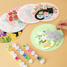 Load image into Gallery viewer, Mini Paint by Numbers Set - Discs Ø20cm (6 pieces) - Black Cat and Flowers