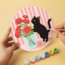 Load image into Gallery viewer, Mini Paint by Numbers Set - Discs Ø20cm (6 pieces) - Black Cat and Flowers