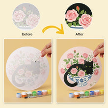 Load image into Gallery viewer, Mini Paint by Numbers Set - Discs Ø20cm (6 pieces) - Black Cat and Flowers