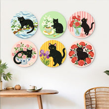 Load image into Gallery viewer, Mini Paint by Numbers Set - Discs Ø20cm (6 pieces) - Black Cat and Flowers