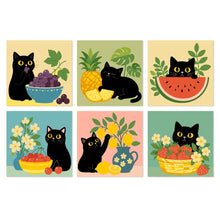 Load image into Gallery viewer, Mini Paint by Numbers Set 20x20cm (6 pieces) - Cat and Colourful Fruits Figured'Art