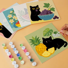 Load image into Gallery viewer, Mini Paint by Numbers Set 20x20cm (6 pieces) - Cat and Colourful Fruits