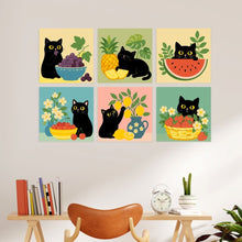 Load image into Gallery viewer, Mini Paint by Numbers Set 20x20cm (6 pieces) - Cat and Colourful Fruits